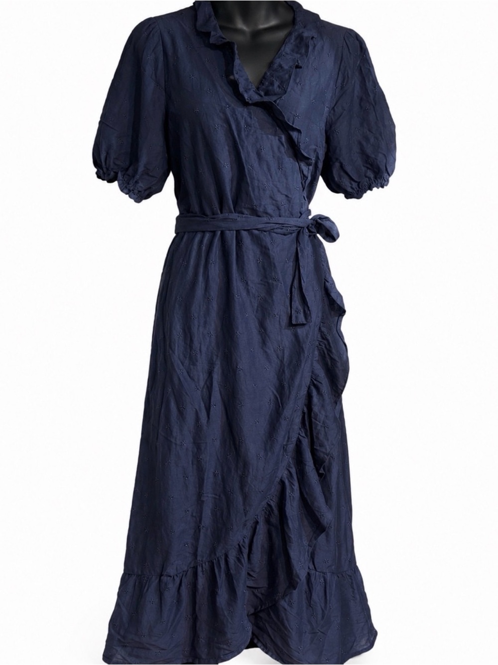 Old Navy Womens Navy Blue Star Embroidered Ruffle Wrap Midi Dress XL - Picture 1 of 10